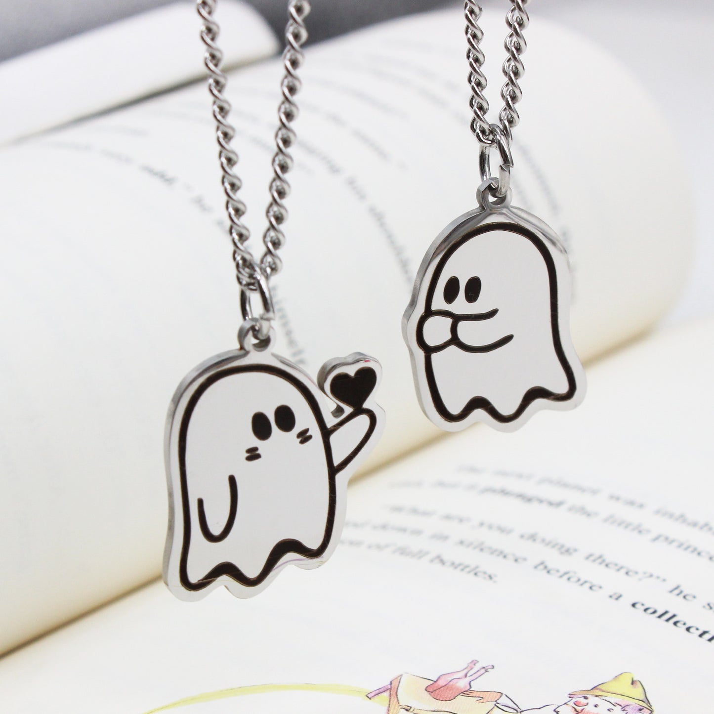 Halloween Ghost Couple Necklace Cute Love Pendant Jewelry for Men Women Accessory