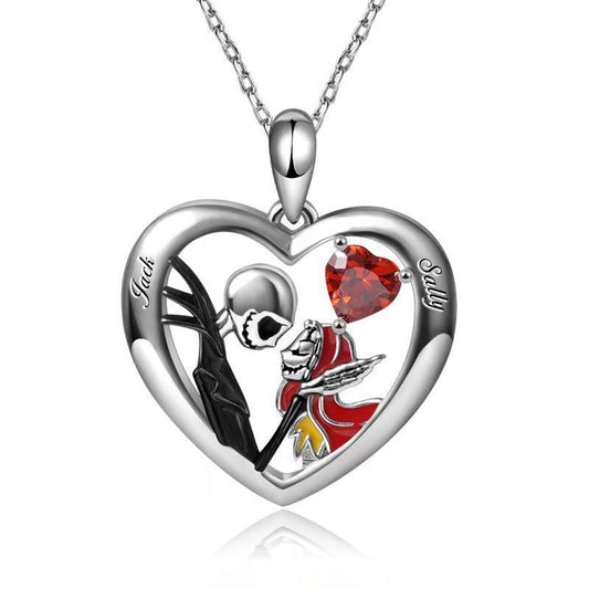 Halloween Heart Skull Necklace Rhinestone Couple Love Clavicle Jewelry Men Women