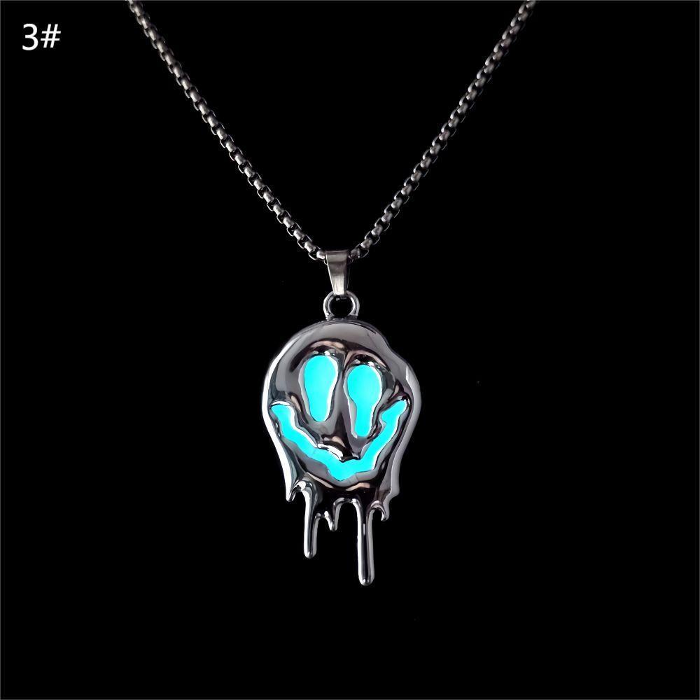 Halloween Ghost Necklace Zinc Alloy Noctilucent Glow Grimace Pendant Jewelry