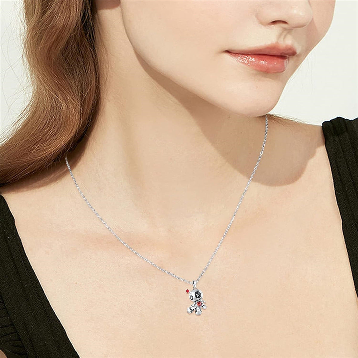 Halloween Voodoo Doll Necklace Cartoon Red Heart Pendant Clavicle Fashion Jewelry