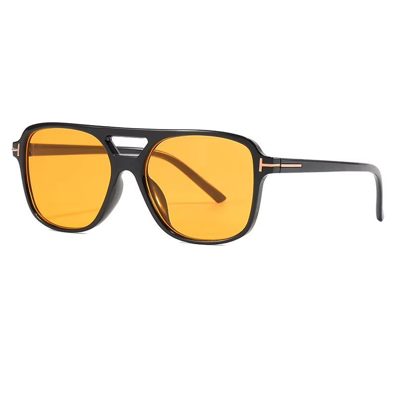Women Oversized Pilot Sunglasses - Orange Lens Double Bridge UV400-Free Shipping