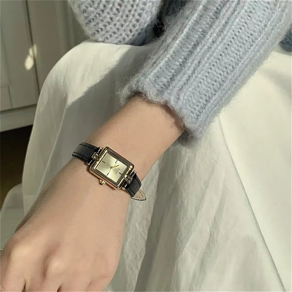 Temperament Square Watch Women'S Genuine Leather High End Watches Light Luxury Korean Ins Niche Design Quartz Women'S Watch