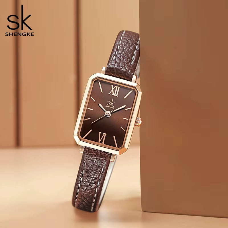Brand Women Watches SK Fashion Square Ladies Quartz Watch Bracelet Gray Dial Simple Rose Gold Mesh Luxury Women Watches