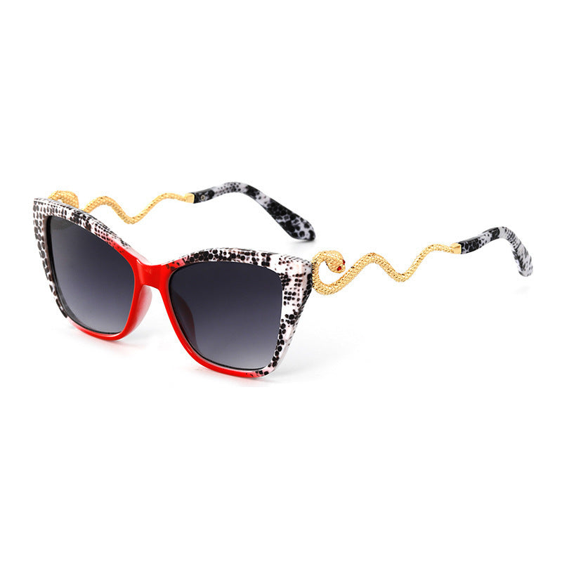 Retro Snake Temple Cat Eye Sunglasses for Women - Metal Frame UV400 PC Lens