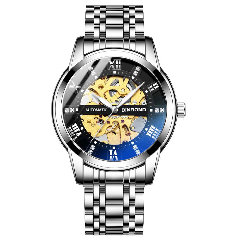 Elegant Automatic Mechanical Watch – Luminous Hands, Silver & Gold Case Styles