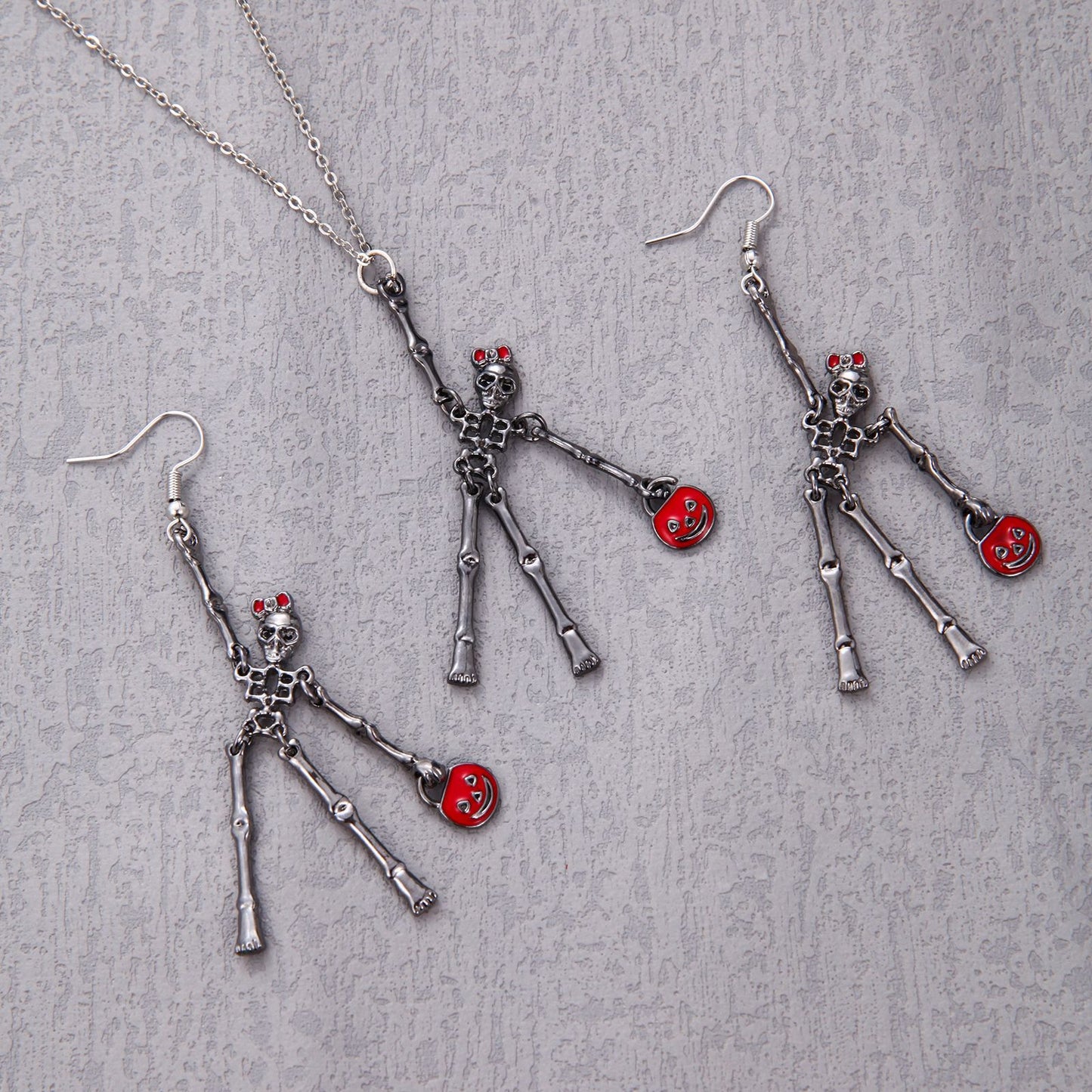 3PCS Halloween Skeleton Jewelry Set Earrings and Necklace Retro Creative Accessory