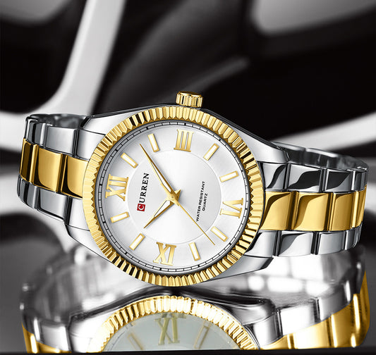 Men’s Steel Strap Quartz Watch Roman Scale Luminous – Multiple Color Variants