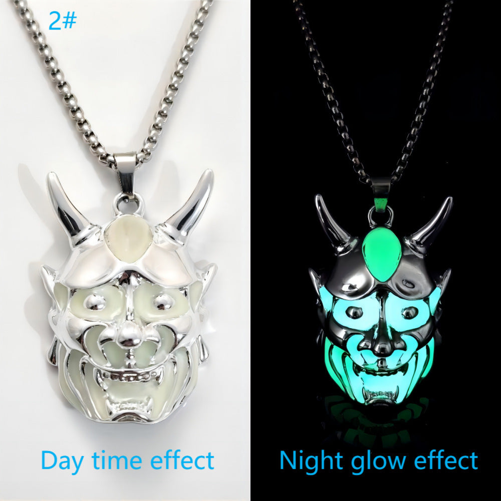 Men’s Ghost Mask Necklace Titanium Steel Luminous Pendant Halloween Jewelry