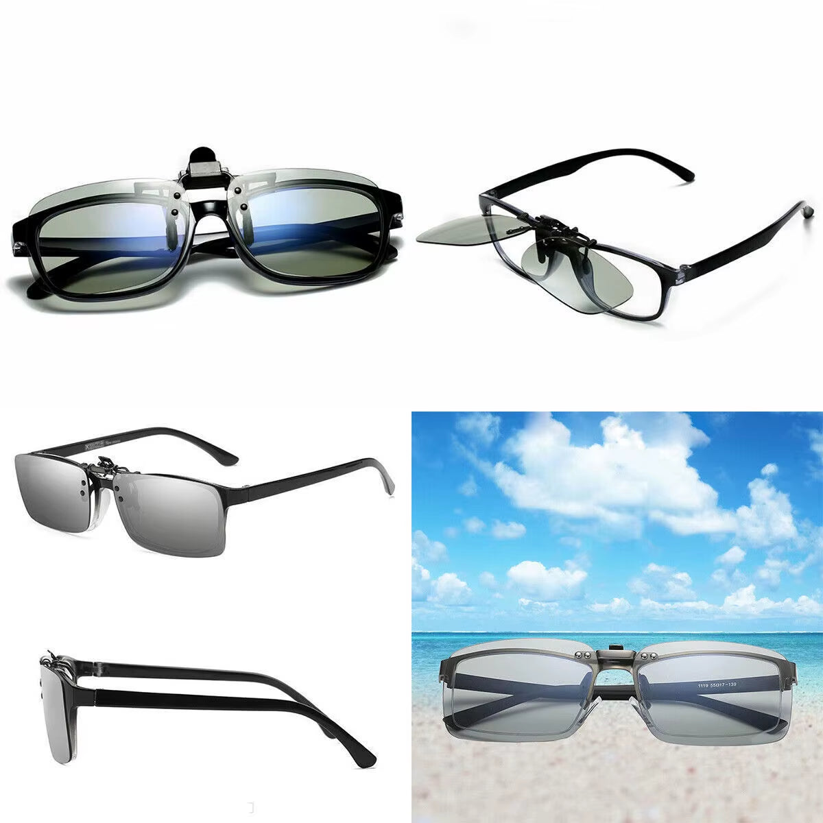 Photochromic Polarized Clip On Flip Sunglasses - Free Shipping Includes Case