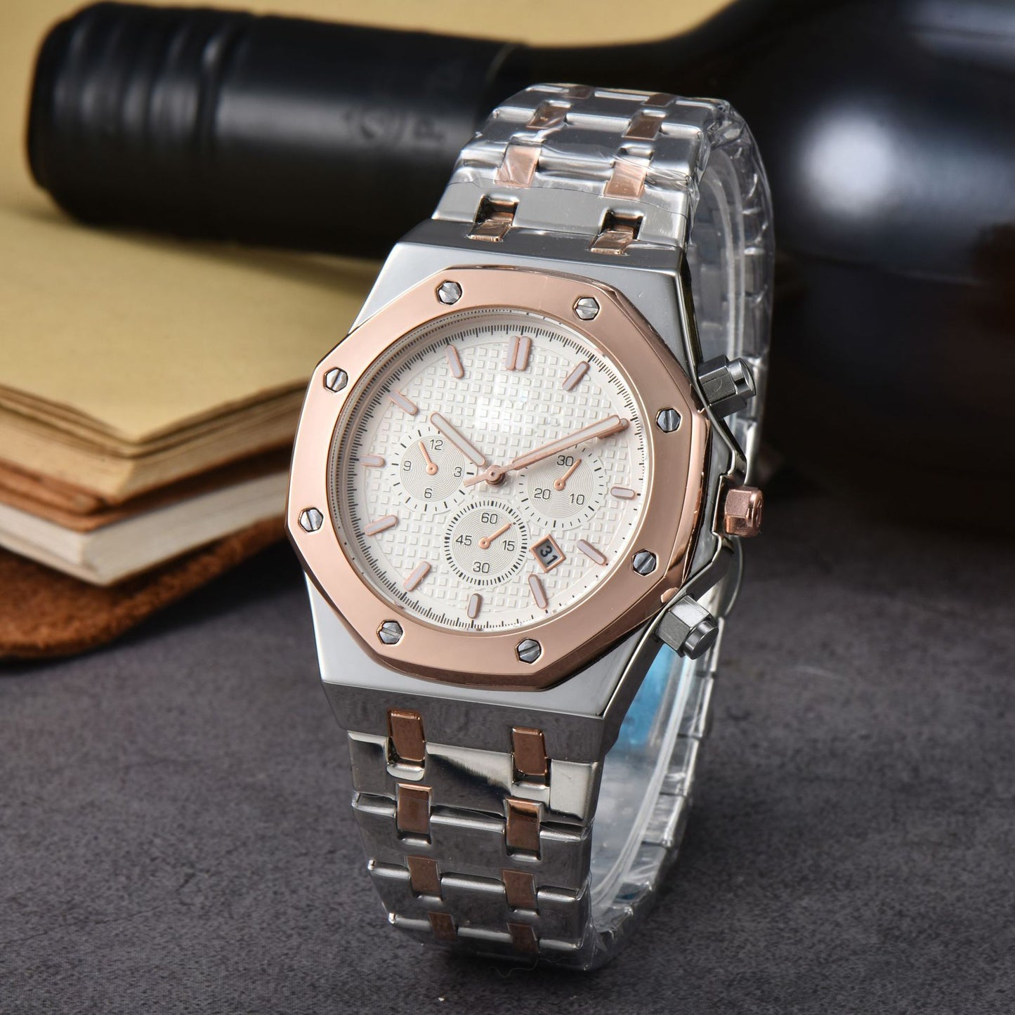 Men’s Stainless Steel Quartz Watch Analog Calendar Dress Casual Styles