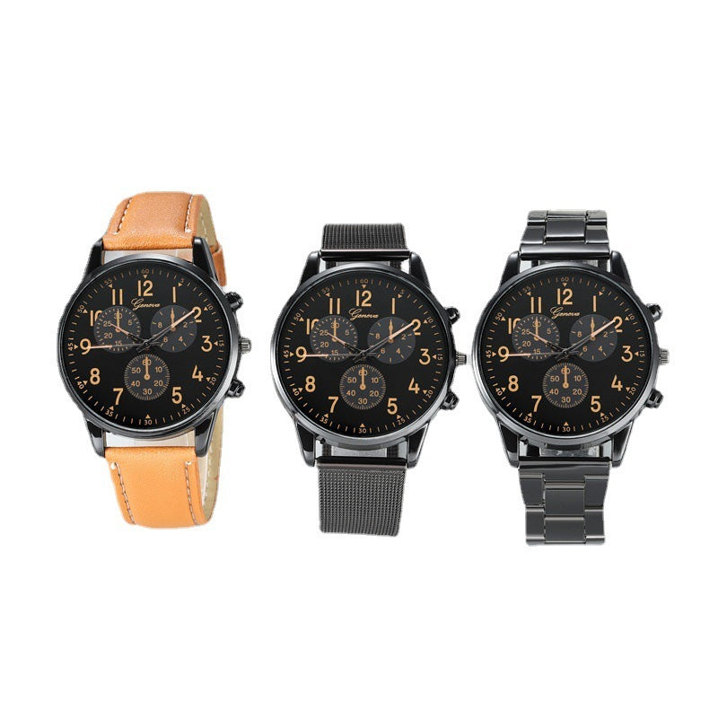 Men’s Three-Eye Steel Strap Quartz Watch – Multi-Function Fashion / Casual Style