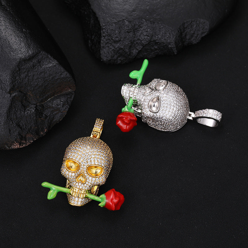 Luminous Rose Skull Pendant Necklace Epoxy Glow in Dark Gothic Fashion Jewelry