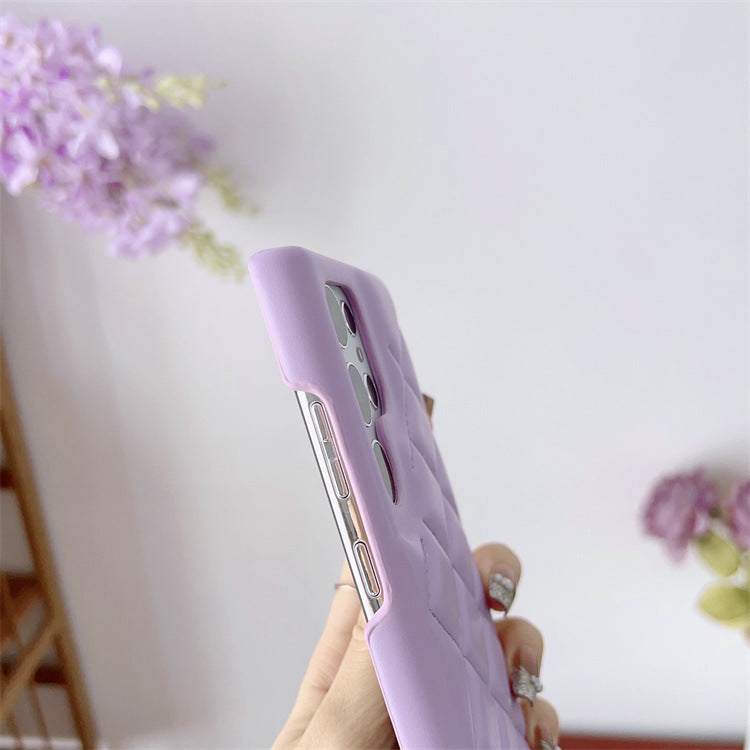 Diamond Plaid Leather Phone Case Protective Cover Ins Style