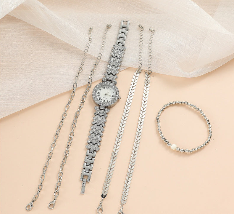 Diamond Womens Bracelet Watch Luxury Gift Six Piece Set