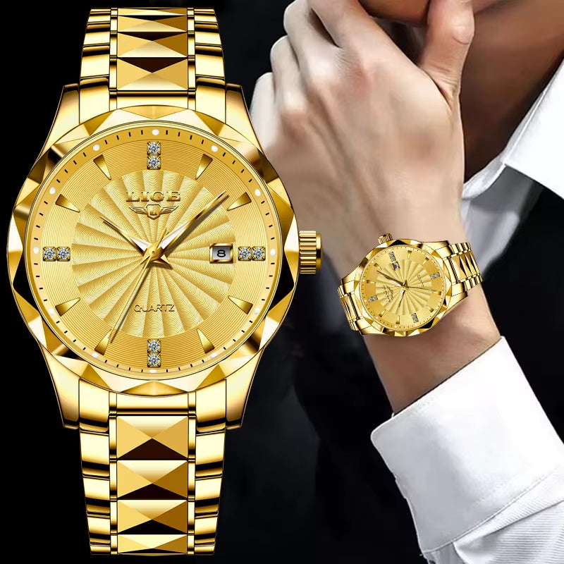 Luxury Men's Business Waterproof Stainless Steel Quartz Watch with Luminous Calendar