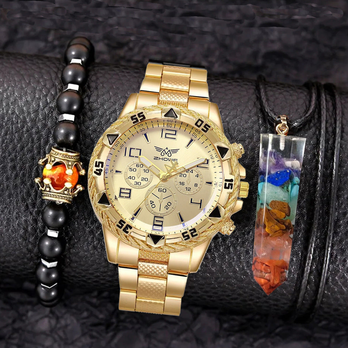 Creative Large Dial Three Eye Steel Belt Quartz Watch