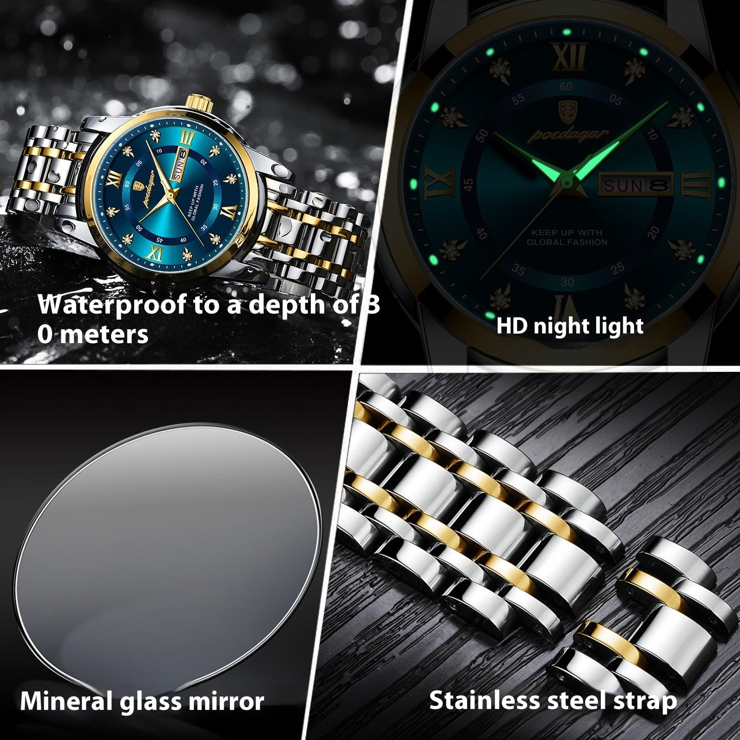 Men’s Quartz Watch Waterproof Luminous Double Calendar Stylish Colors
