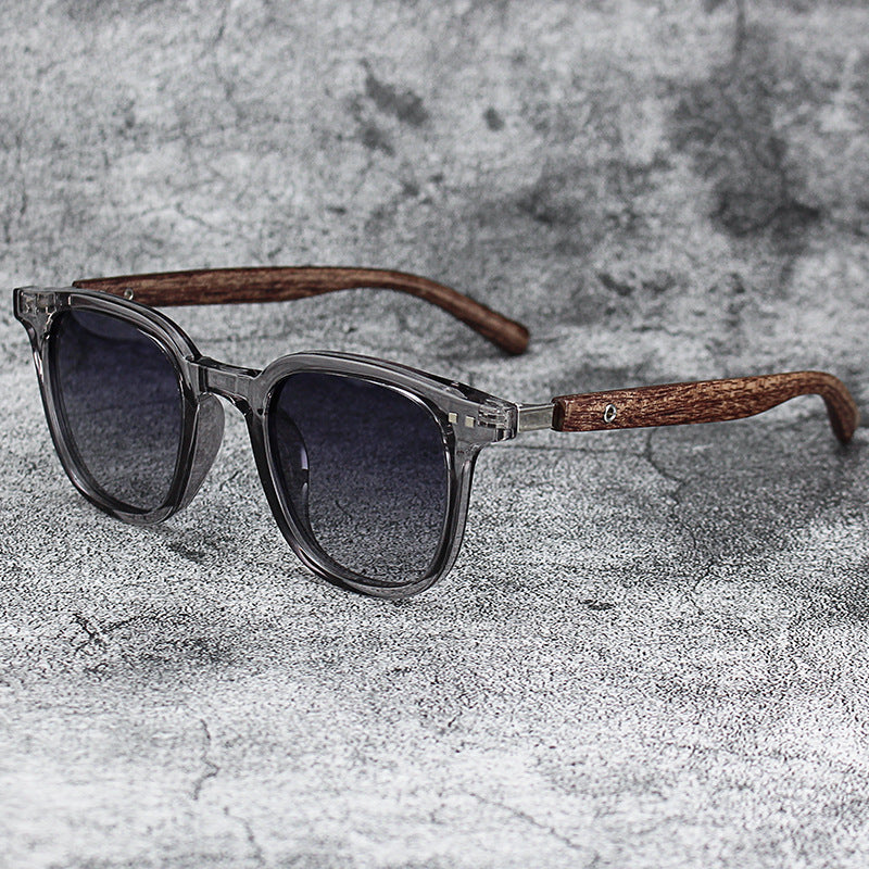 Retro Wood Grain Polarized Sunglasses Men Outdoor UV400 Myopia Frame Shades