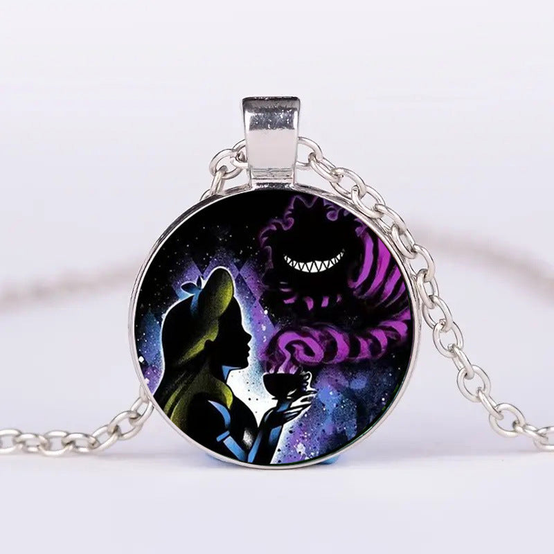 Halloween Pumpkin Ghost Bat Necklace Round Pendant Clavicle Jewelry for Men Women