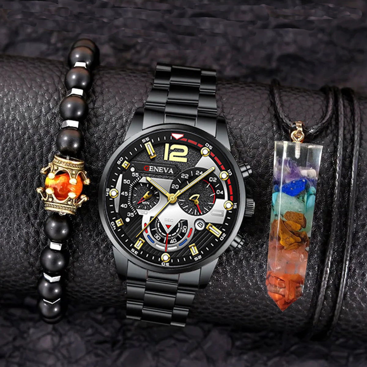 Creative Large Dial Three Eye Steel Belt Quartz Watch
